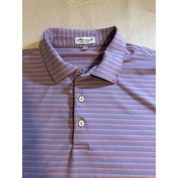 PETER MILLAR Summer Comfort Polo Shirt Blue Pink Purple Pastel Sz L Mens Golf - Picture 4 of 10